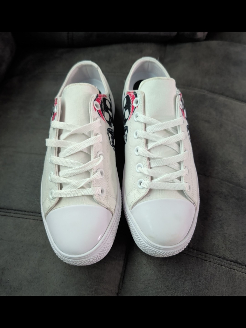 White Canvas Low-Top Sneakers with Black & Pink Accent